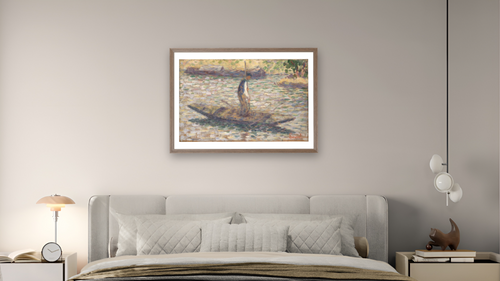 A Fisherman by Georges Seurat, shown at 28 × 42 in (71.1 × 106.7 cm) in Arber Light Walnut, bedroom [arteriel-render:v6:room_a:28x42@49,36]