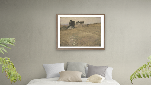 A summer evening by David Davies, shown at 30 × 40 in (76.2 × 101.6 cm) in Arber Light Walnut, bedroom [arteriel-render:v6:room_a:30x40@53,37]