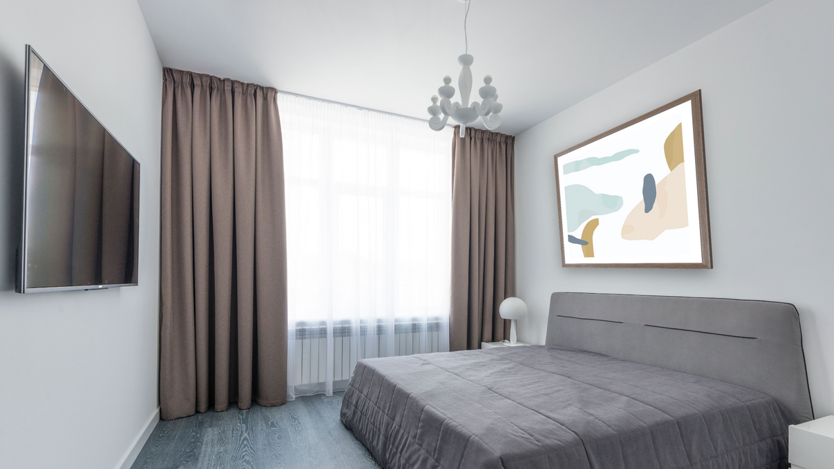 Mez Set 1 by Dan Hobday, shown at 32 × 32 in (81.3 × 81.3 cm) in Arber Light Walnut, bedroom