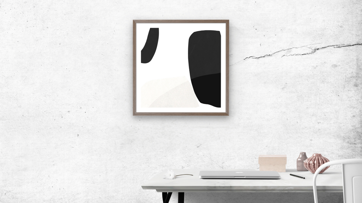 Minimal Shapes 2 by Dan Hobday, shown at 32 × 32 in (81.3 × 81.3 cm) in Arber Light Walnut, office