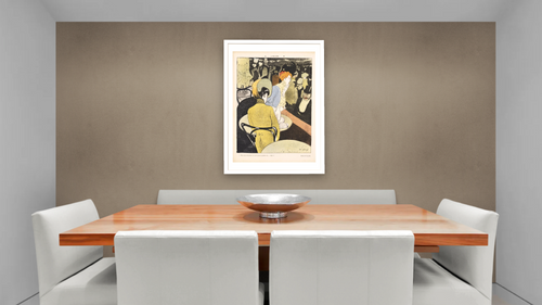 A Bullier Illustration by Demetrios Galanis, shown at 28 × 42 in (71.1 × 106.7 cm) in Arber Light Walnut, dining [arteriel-render:v6:room_a:28x42@51,35]