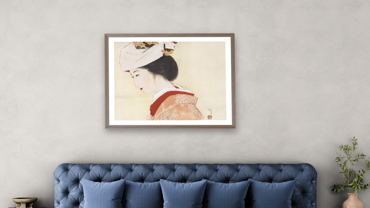 Bride by Kitano Tsunetomi, shown at 30 × 40 in (76.2 × 101.6 cm) in Arber Light Walnut, bedroom