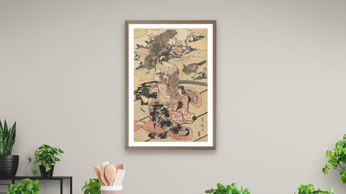 A Daimyo's Mansion by Utagawa Toyokuni, shown at 28 × 42 in (71.1 × 106.7 cm) in Arber Light Walnut, dining [arteriel-render:v6:room_a:28x42@49,44]