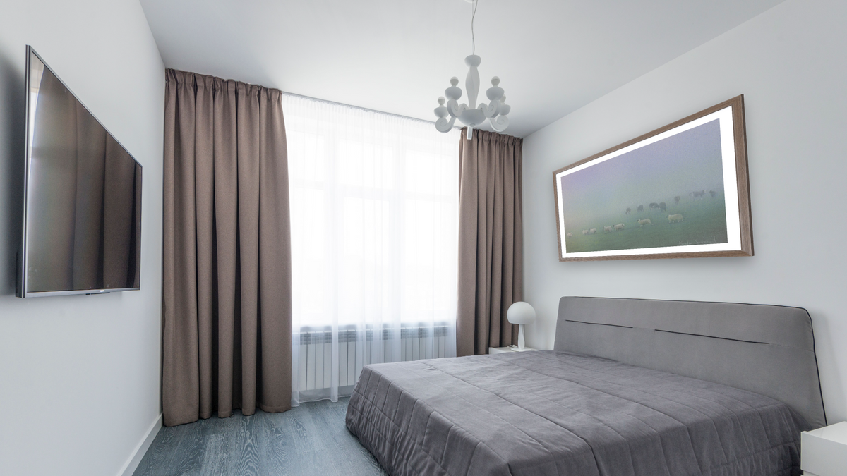 Scottish Line Up by Kirsten Söderlind, shown at 26 × 42 in (66 × 106.7 cm) in Arber Light Walnut, bedroom