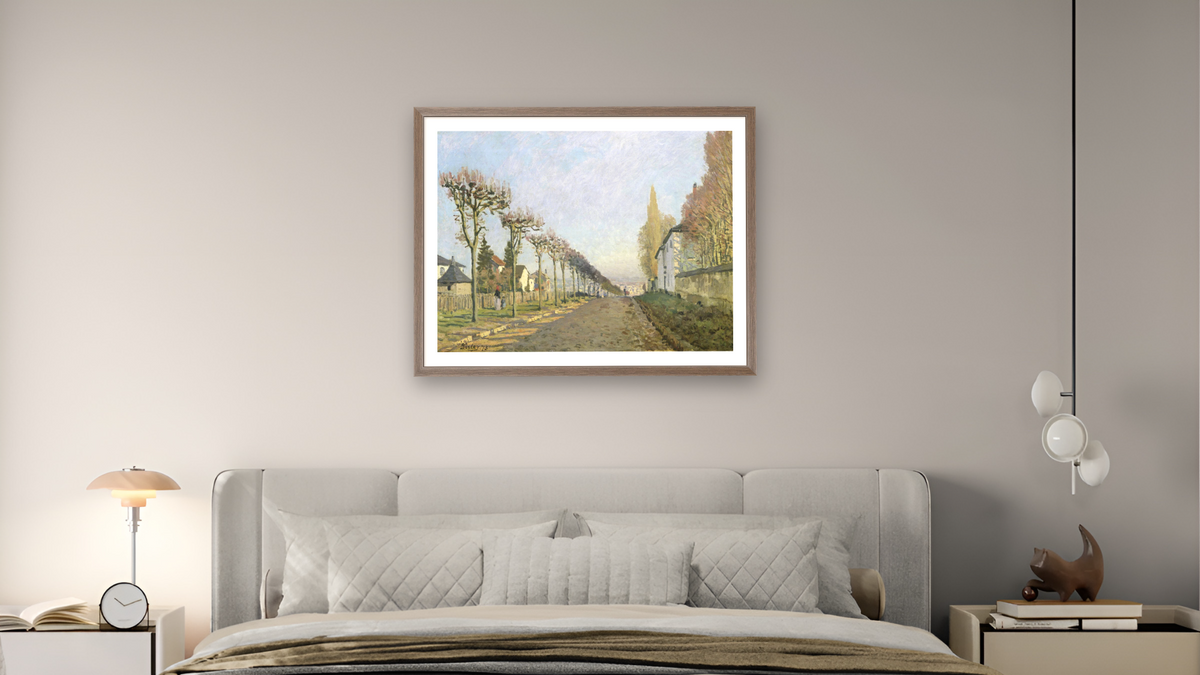 Rue de la Machine, Louveciennes by Alfred Sisley, shown at 30 × 40 in (76.2 × 101.6 cm) in Arber Light Walnut, bedroom