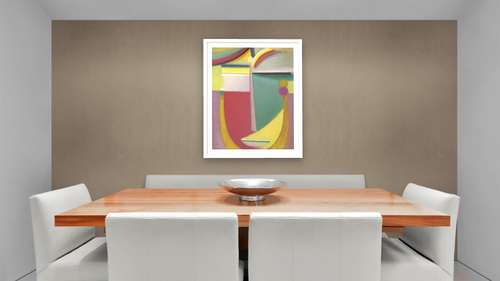 Abstract Head: Inner Vision by Alexei Jawlensky, shown at 30 × 40 in (76.2 × 101.6 cm) in Arber Light Walnut, dining [arteriel-render:v6:room_a:30x40@51,35]