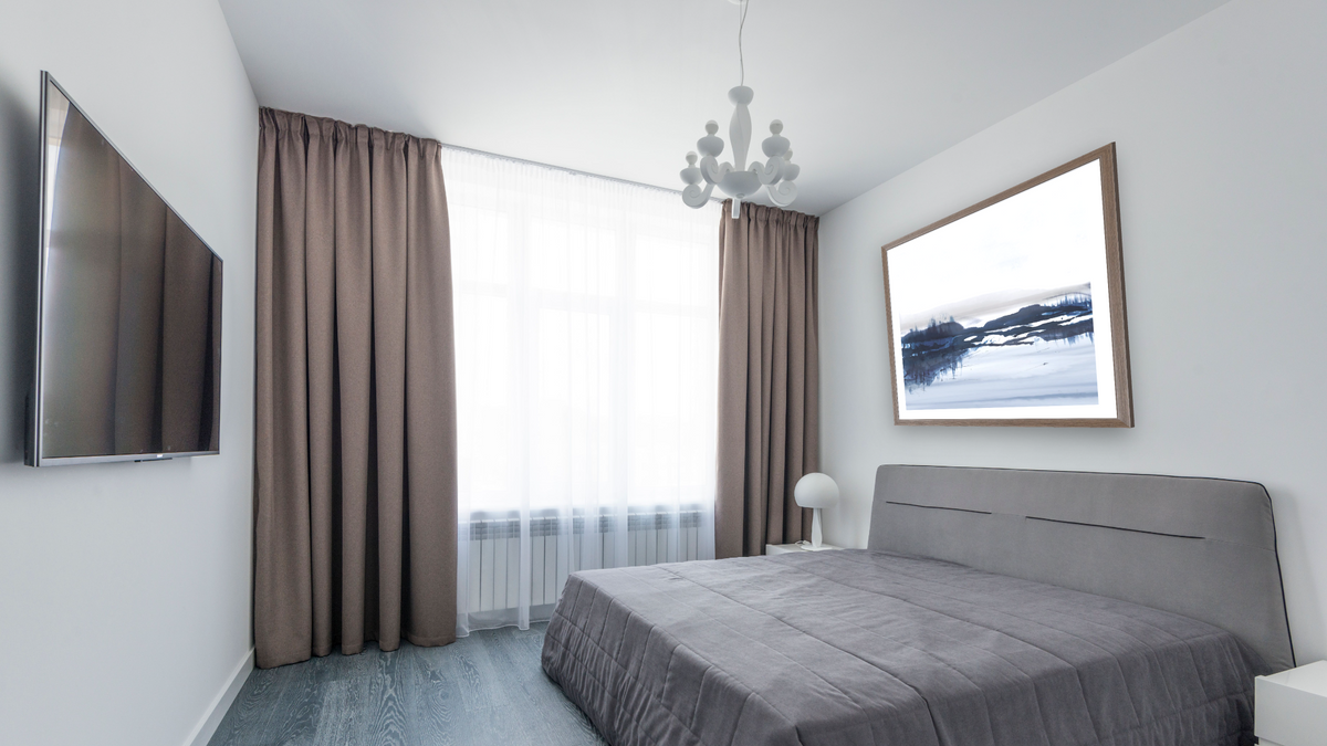 Sea View 3 by Dan Hobday, shown at 32 × 32 in (81.3 × 81.3 cm) in Arber Light Walnut, bedroom