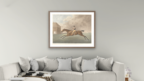 'Baronet' by George Townly Stubbs, After George Stubbs, shown at 32 × 40 in (81.3 × 101.6 cm) in Arber Light Walnut, living [arteriel-render:v6:room_a:32x40@50,36]