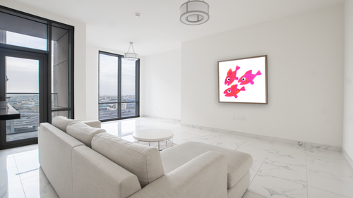 A Color of His Own by Leo Lionni, shown at 36 × 40 in (91.4 × 101.6 cm) in Arber Light Walnut, living [arteriel-render:v6:room_a:36x40@69,40]