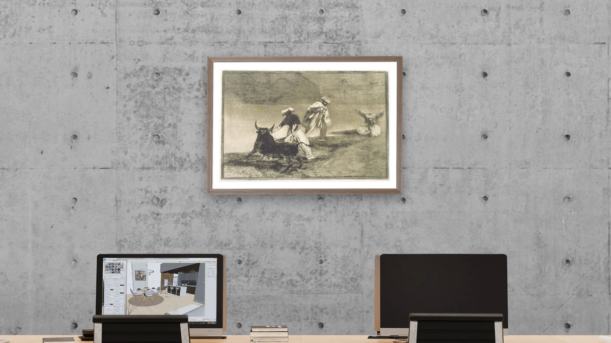They Play Another with the Cape... from L by Francisco José de Goya, shown at 28 × 42 in (71.1 × 106.7 cm) in Arber Light Walnut, office