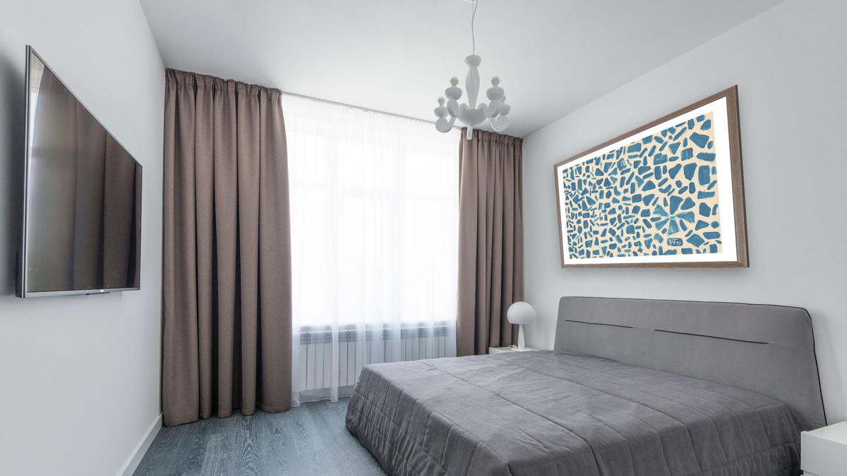 Untitled by Alma Thomas, shown at 30 × 40 in (76.2 × 101.6 cm) in Arber Light Walnut, bedroom