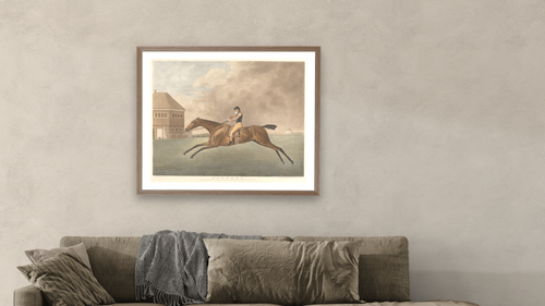 'Baronet' by George Townly Stubbs, After George Stubbs, shown at 32 × 40 in (81.3 × 101.6 cm) in Arber Light Walnut, living [arteriel-render:v6:room_a:32x40@42,39]