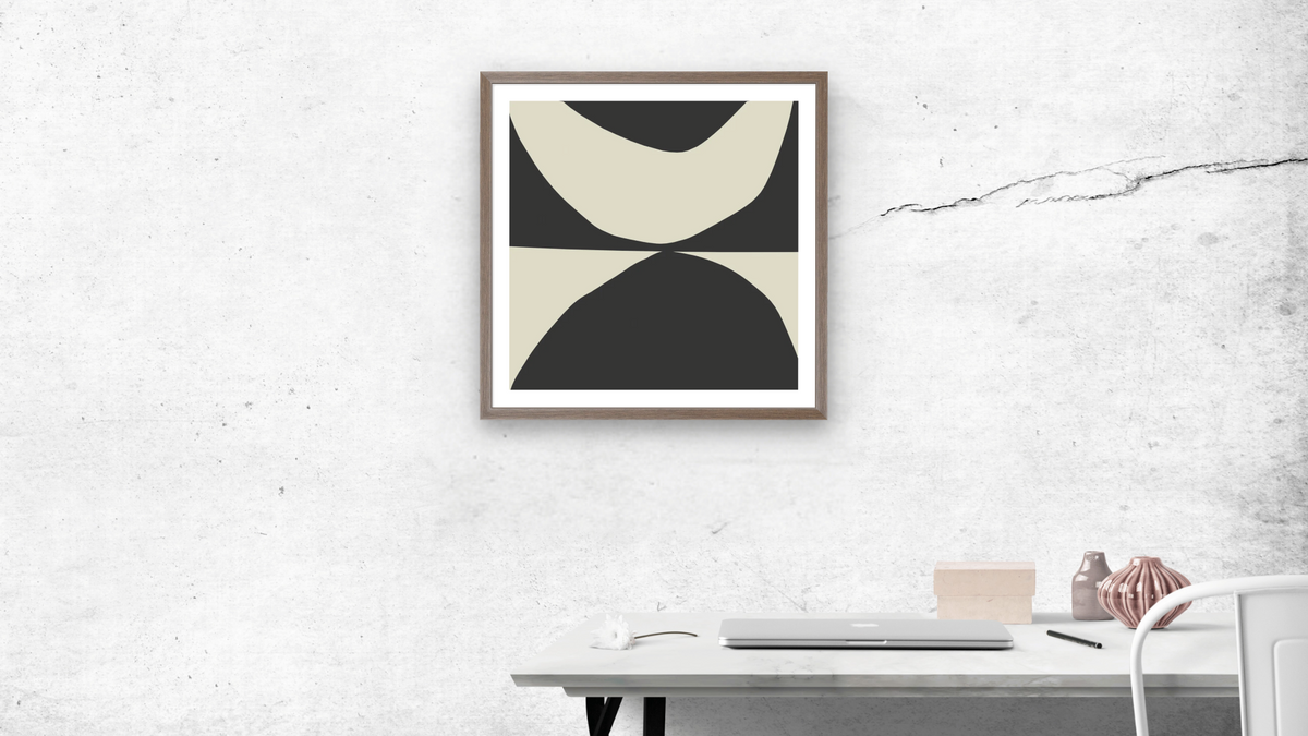 State 2 by Dan Hobday, shown at 32 × 32 in (81.3 × 81.3 cm) in Arber Light Walnut, office