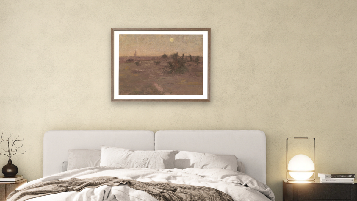 Moonrise Templestowe by David Davies, shown at 30 × 40 in (76.2 × 101.6 cm) in Arber Light Walnut, bedroom