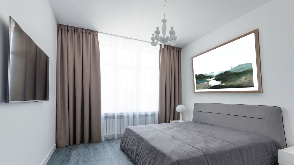 Highland View by Dan Hobday, shown at 30 × 42 in (76.2 × 106.7 cm) in Arber Light Walnut, bedroom