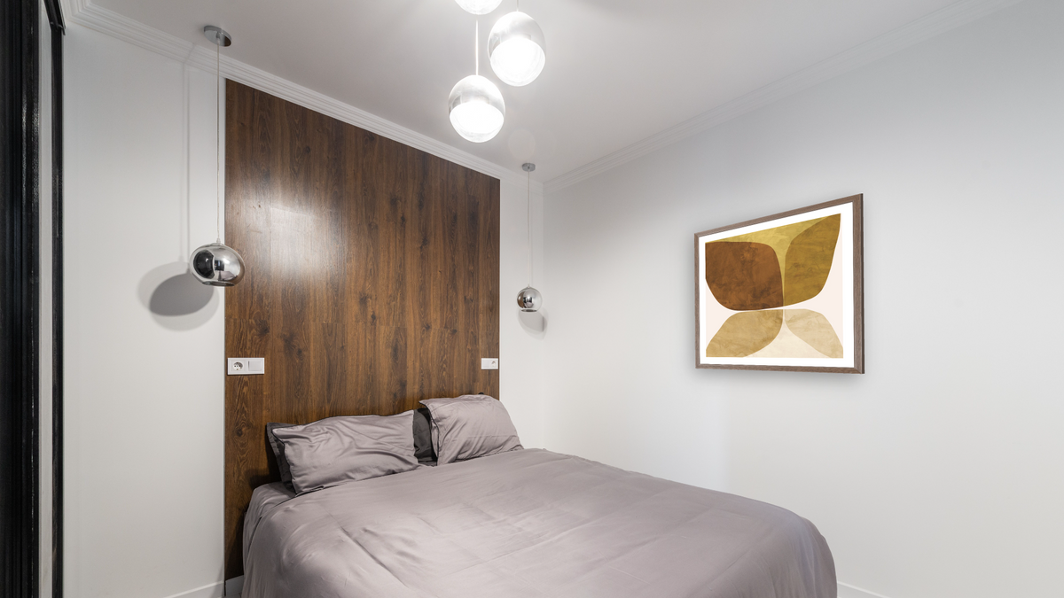 Flower Canvas by Dan Hobday, shown at 32 × 32 in (81.3 × 81.3 cm) in Arber Light Walnut, bedroom