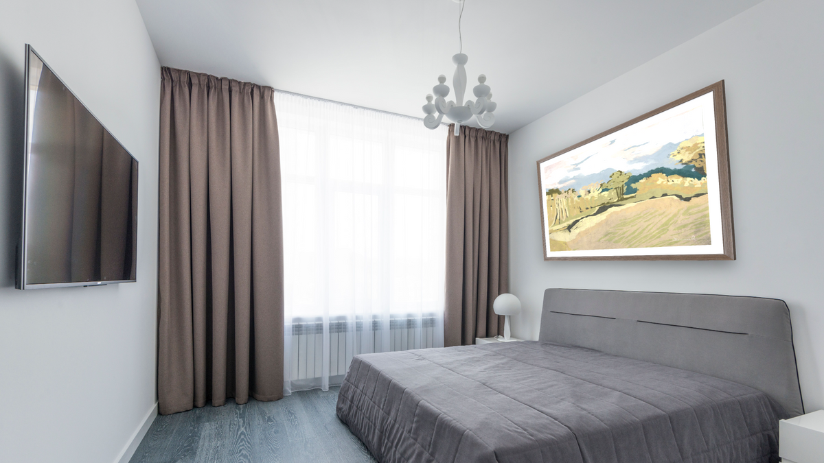 Cornwall Light by Dan Hobday, shown at 30 × 42 in (76.2 × 106.7 cm) in Arber Light Walnut, bedroom