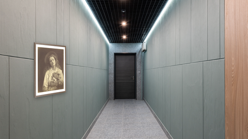 "For I'm to be Queen of the May, Mother, I'm to be Queen of the May" by Julia Margaret Cameron, shown at 30 × 40 in (76.2 × 101.6 cm) in Arber Light Walnut, hallway [arteriel-render:v6:room_a:30x40@20,50]