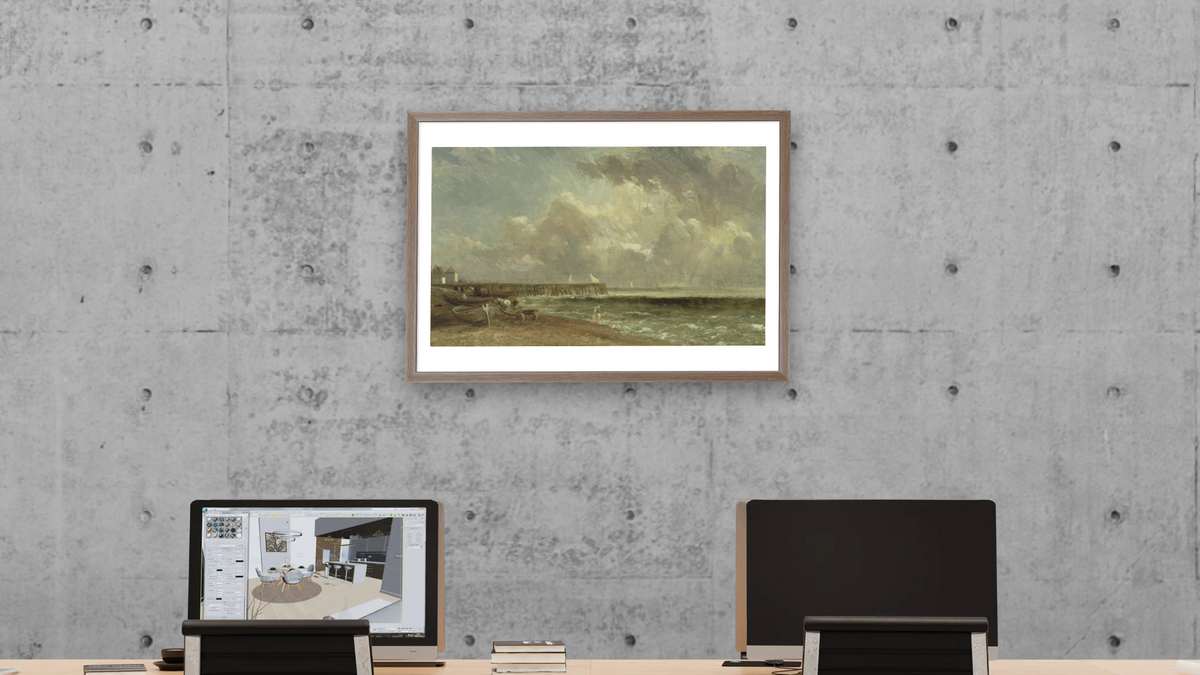 Yarmouth Pier by John Constable, shown at 28 × 42 in (71.1 × 106.7 cm) in Arber Light Walnut, office