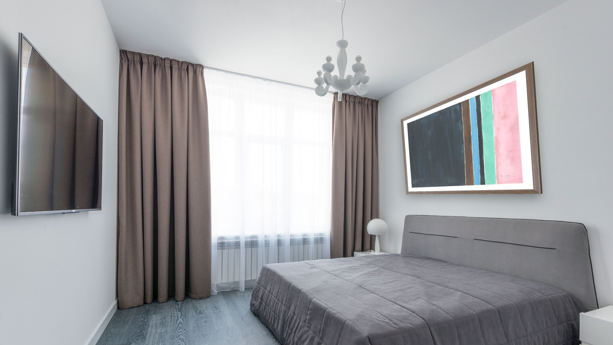 Untitled by Alma Thomas, shown at 30 × 40 in (76.2 × 101.6 cm) in Arber Light Walnut, bedroom