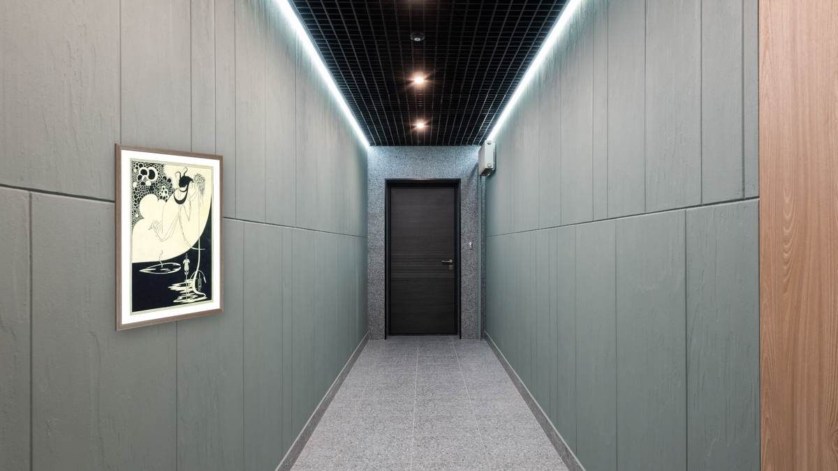 The Climax, illustration from 'Salome' by Oscar Wilde by Aubrey Vincent Beardsley, shown at 30 × 40 in (76.2 × 101.6 cm) in Arber Light Walnut, hallway