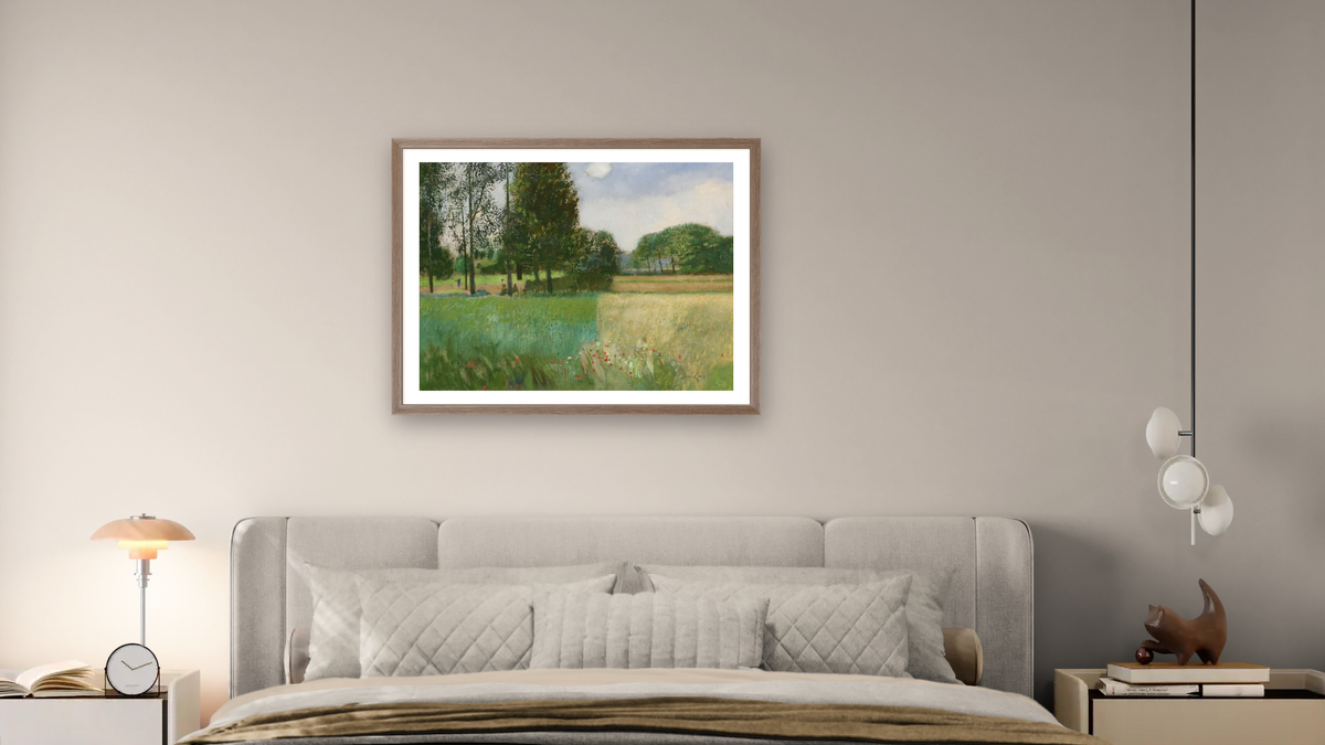Les Peupliers d'Illiers by René Genis, shown at 30 × 40 in (76.2 × 101.6 cm) in Arber Light Walnut, bedroom