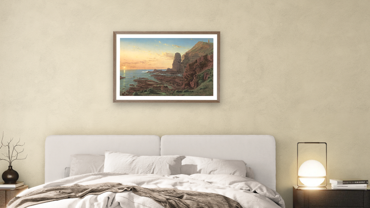 Castle Rock, Cape Schanck, shown at 28 × 42 in (71.1 × 106.7 cm) in Arber Light Walnut, bedroom