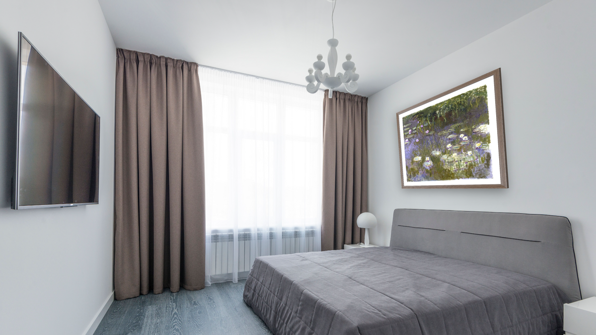 Water Lilies by Claude Monet, shown at 30 × 32 in (76.2 × 81.3 cm) in Arber Light Walnut, bedroom