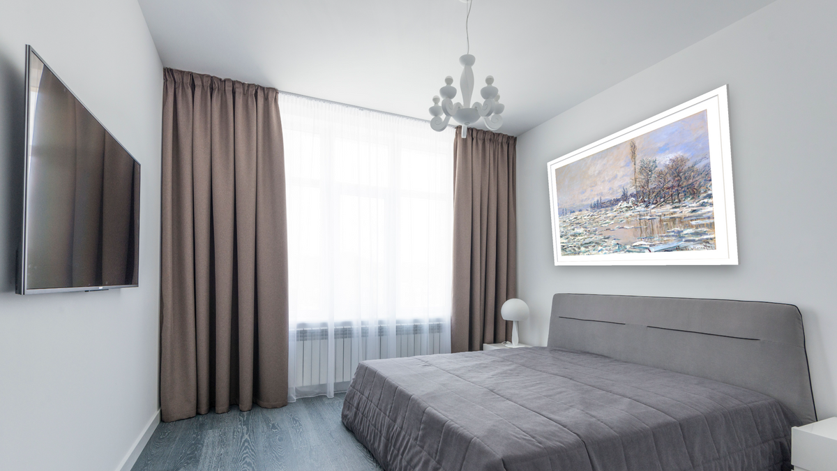 La Debacle by Claude Monet, shown at 30 × 40 in (76.2 × 101.6 cm) in Arber Light Walnut, bedroom