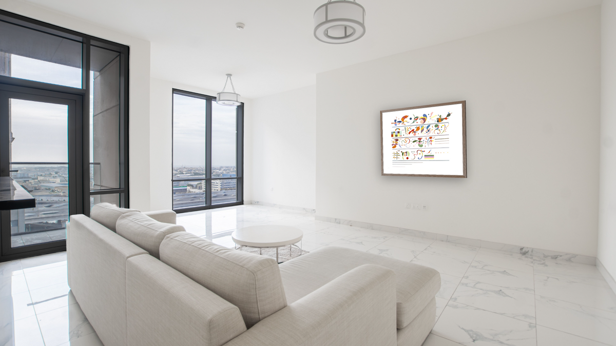 Succession, R. 1055, shown at 32 × 40 in (81.3 × 101.6 cm) in Arber Light Walnut, living