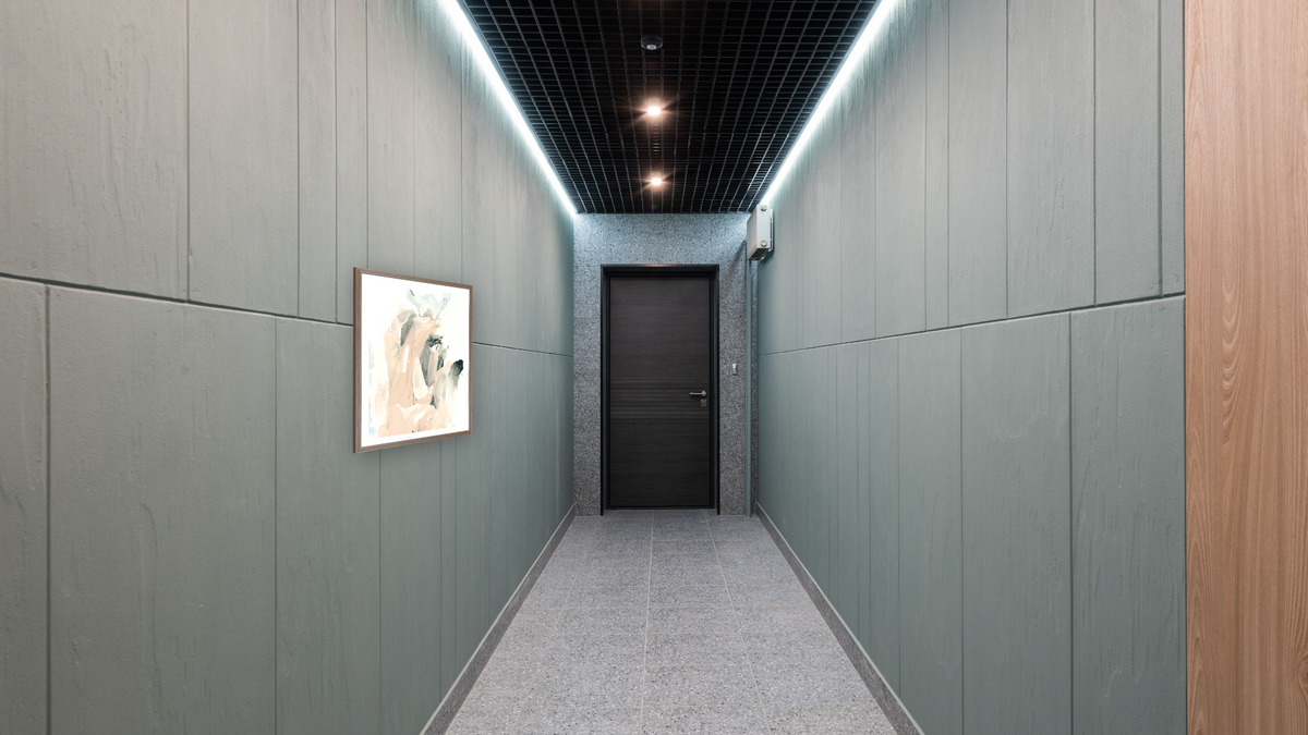 Combo by Dan Hobday, shown at 30 × 42 in (76.2 × 106.7 cm) in Arber Light Walnut, hallway