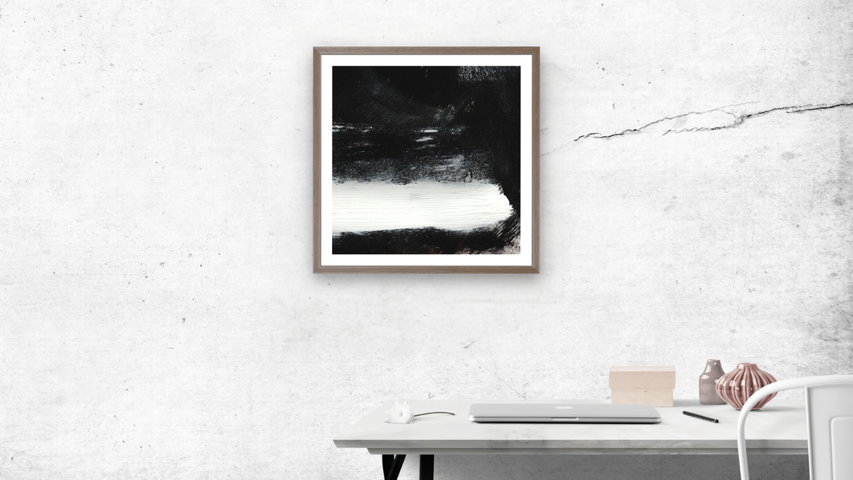 On The Low 2 by Dan Hobday, shown at 32 × 32 in (81.3 × 81.3 cm) in Arber Light Walnut, office