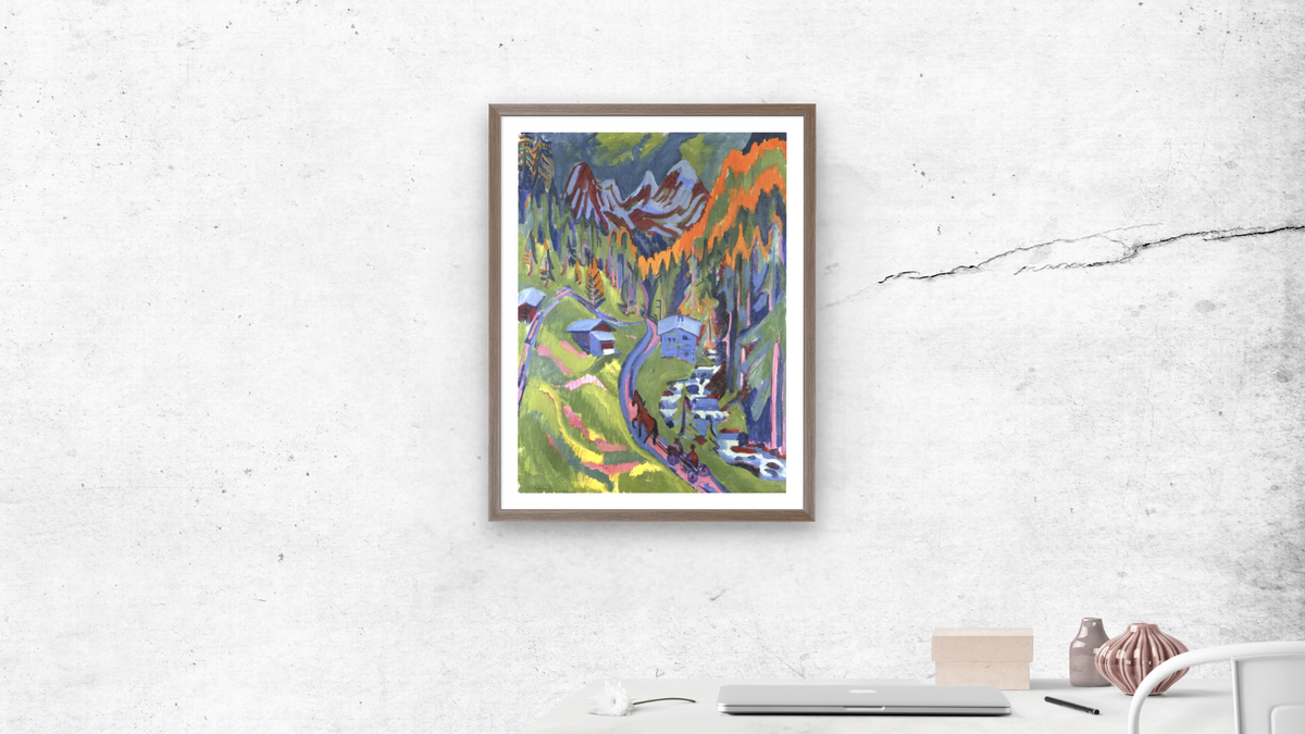 Sertig Path in Summer by Ernst Ludwig Kirchner, shown at 30 × 40 in (76.2 × 101.6 cm) in Arber Light Walnut, office
