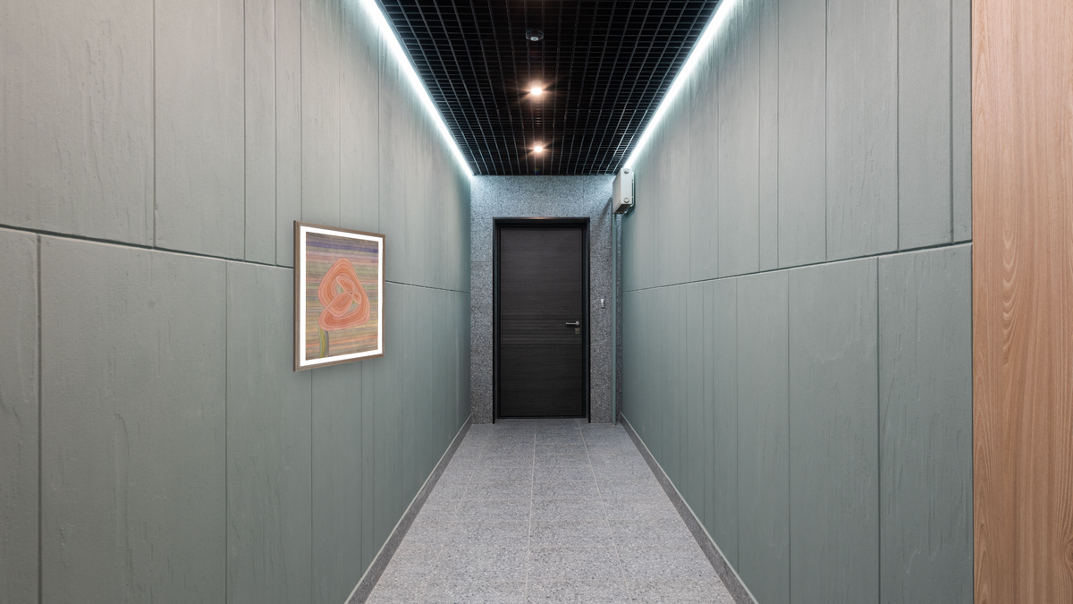 Lonely Flower by Paul Klee, shown at 28 × 42 in (71.1 × 106.7 cm) in Arber Light Walnut, hallway