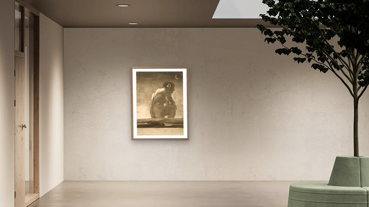 Seated Giant by Francisco de Goya, shown at 30 × 40 in (76.2 × 101.6 cm) in Arber Light Walnut, office