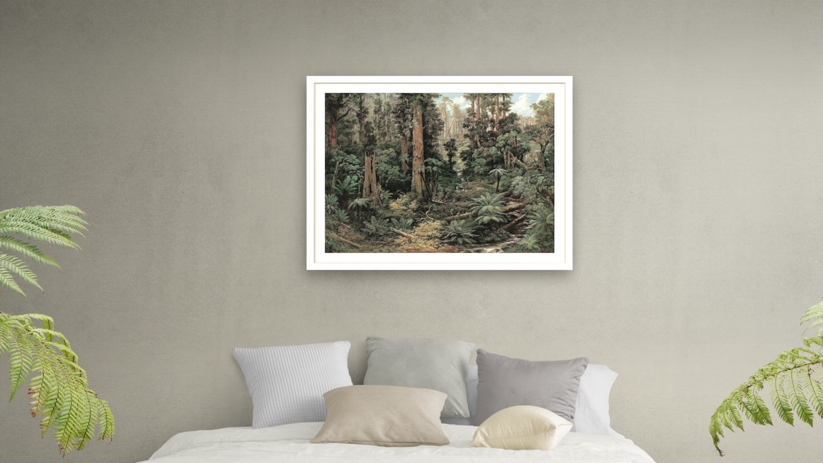 In the Sassafras Valley, Victoria, shown at 30 × 40 in (76.2 × 101.6 cm) in Arber Light Walnut, bedroom