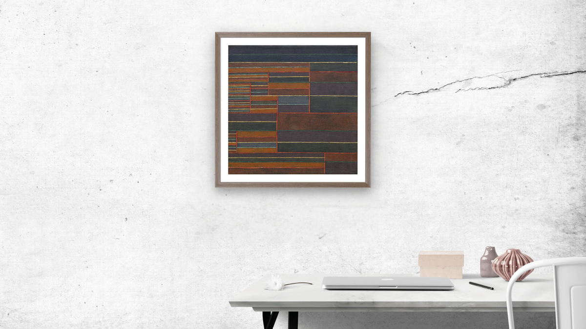 In the Current Six Thresholds by Paul Klee, shown at 32 × 32 in (81.3 × 81.3 cm) in Arber Light Walnut, office