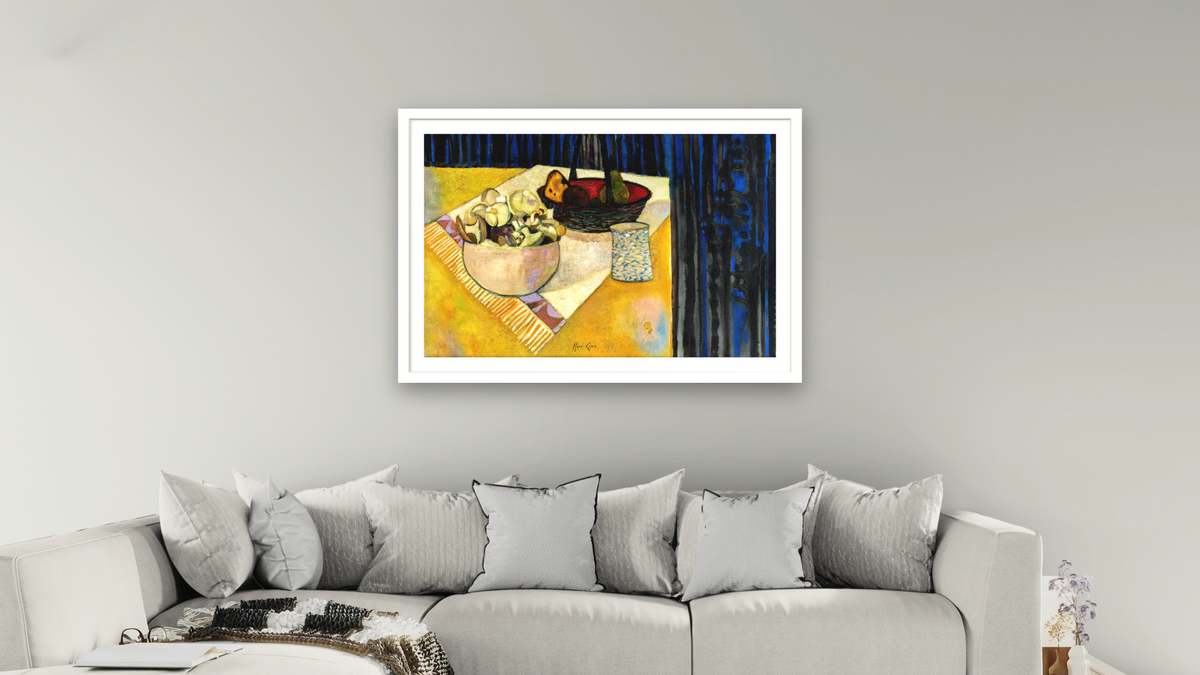 La Jatte de Champignons by René Genis, shown at 28 × 42 in (71.1 × 106.7 cm) in Arber Light Walnut, living