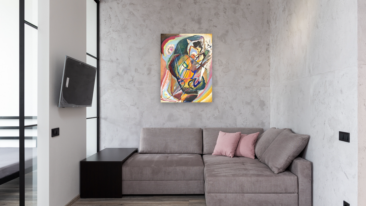 "Unbenannte Improvisation III", Roethel t. I n. 502, p. 507, shown at 30 × 40 in (76.2 × 101.6 cm) as gallery-wrapped canvas, media room