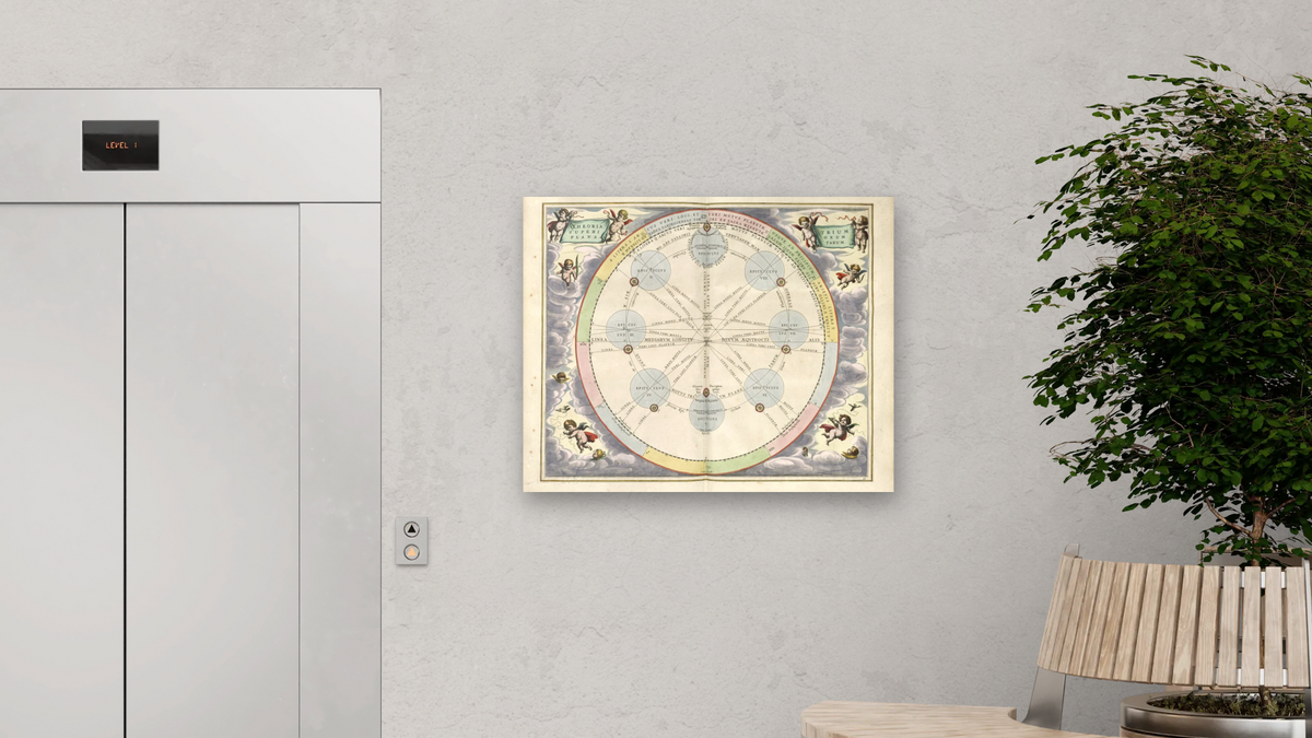 Plate 20 from Harmonia Macrocosmica by Andreas Cellarius, shown at 32 × 40 in (81.3 × 101.6 cm) as gallery-wrapped canvas, office