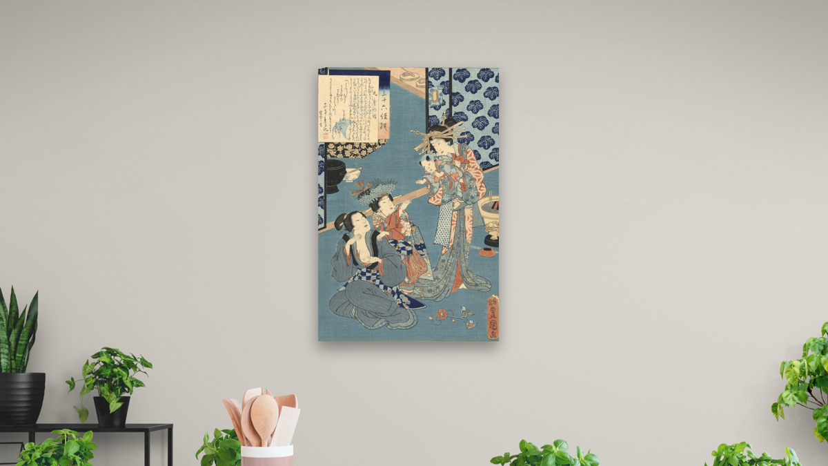 Tale of the Courtesan Kokonoe by Utagawa Toyokuni, shown at 28 × 42 in (71.1 × 106.7 cm) as gallery-wrapped canvas, dining