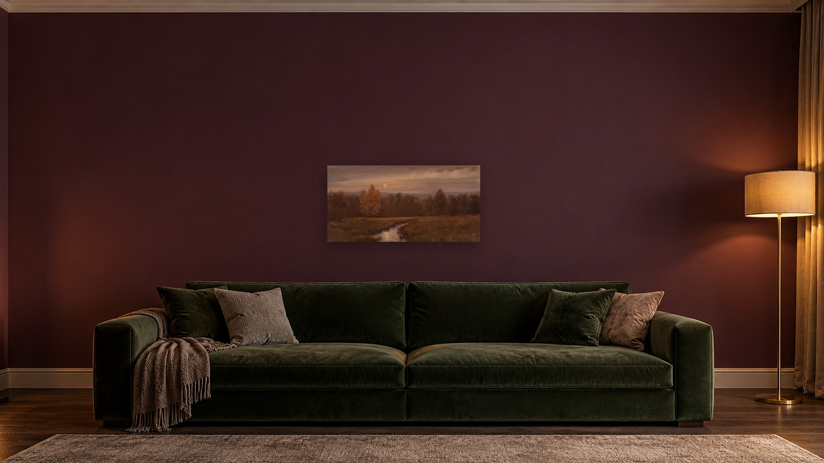 Moonlit by Donald Darst, shown at 20 × 40 in (50.8 × 101.6 cm) as gallery-wrapped canvas, den