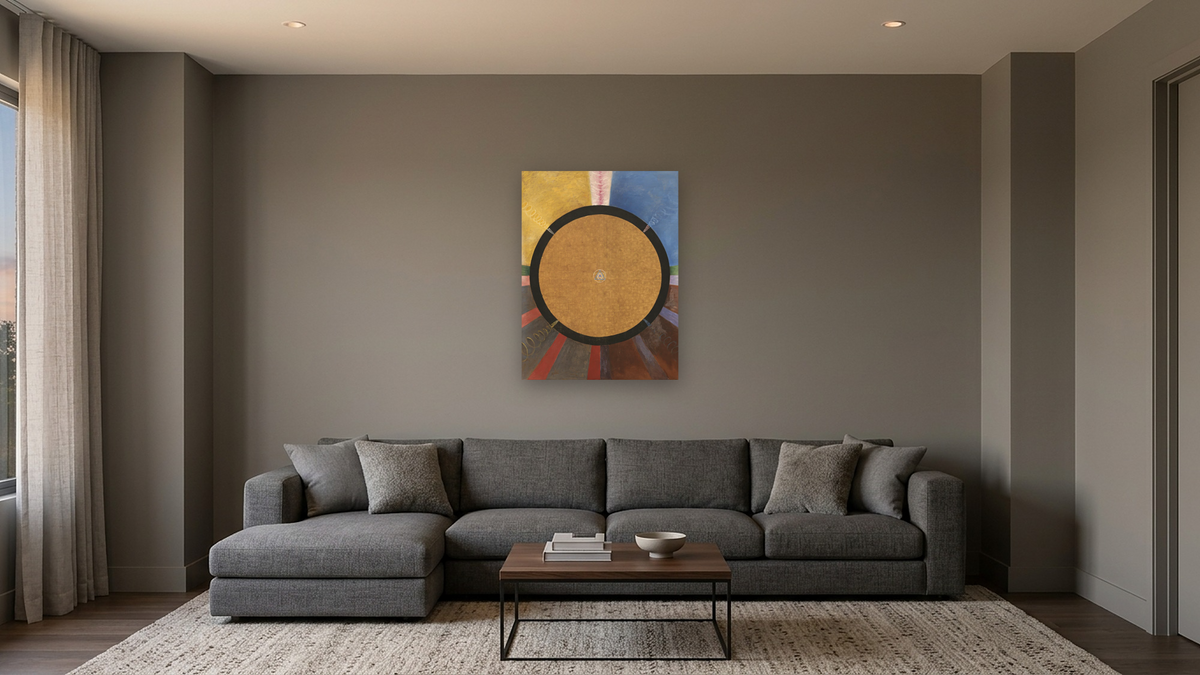 Group X, No. 3, Altarpiece by Hilma af Klint, shown at 30 × 40 in (76.2 × 101.6 cm) as gallery-wrapped canvas, media room