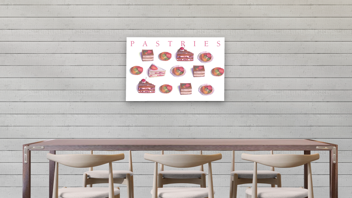 Pastries by Kirsten Söderlind, shown at 28 × 42 in (71.1 × 106.7 cm) as gallery-wrapped canvas, dining