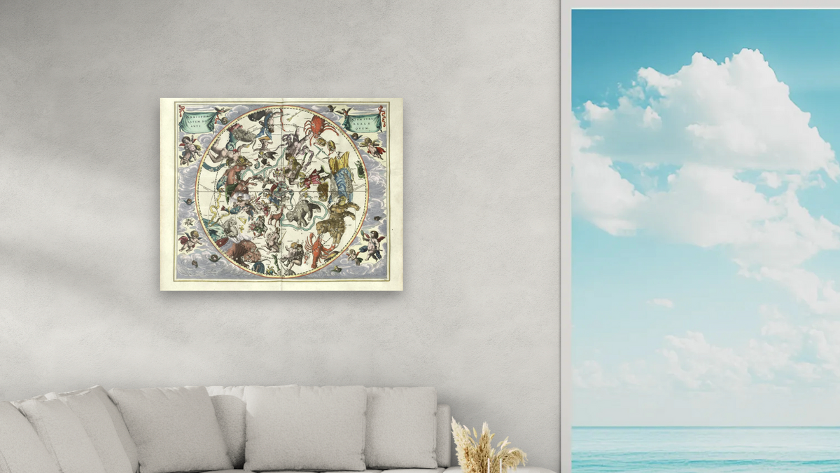 Plate 24 from Harmonia Macrocosmica by Andreas Cellarius, shown at 32 × 40 in (81.3 × 101.6 cm) as gallery-wrapped canvas, living