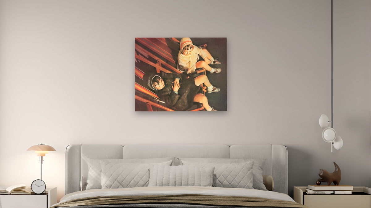 Shipside Morning by Kirsten Söderlind, shown at 32 × 40 in (81.3 × 101.6 cm) as gallery-wrapped canvas, bedroom