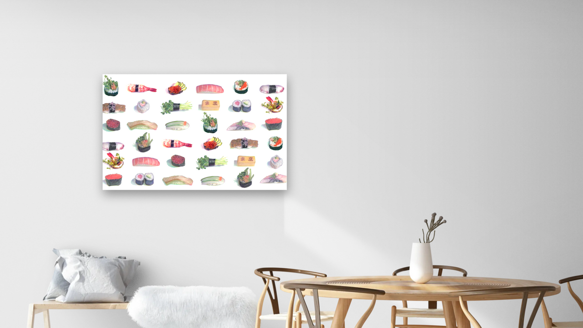 Sushi Pattern by Kirsten Söderlind, shown at 28 × 42 in (71.1 × 106.7 cm) as gallery-wrapped canvas, dining
