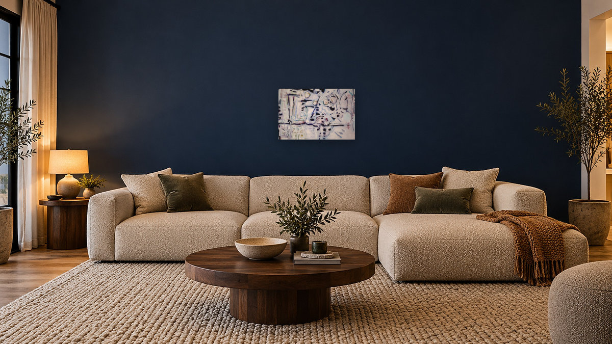Its Never Black and White by Diane Boone, shown at 20 × 30 in (50.8 × 76.2 cm) as gallery-wrapped canvas, media room