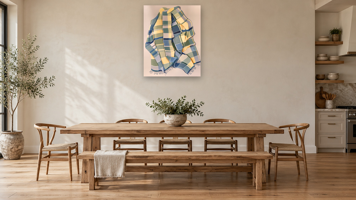 A Day In July by Catherine Gerke, shown at 32 × 40 in (81.3 × 101.6 cm) as gallery-wrapped canvas, kitchen