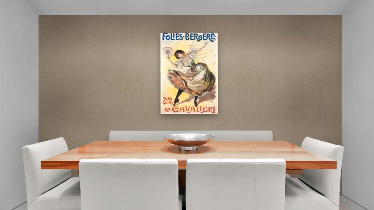 Folies Bergere Poster by Pal, shown at 28 × 42 in (71.1 × 106.7 cm) as gallery-wrapped canvas, dining